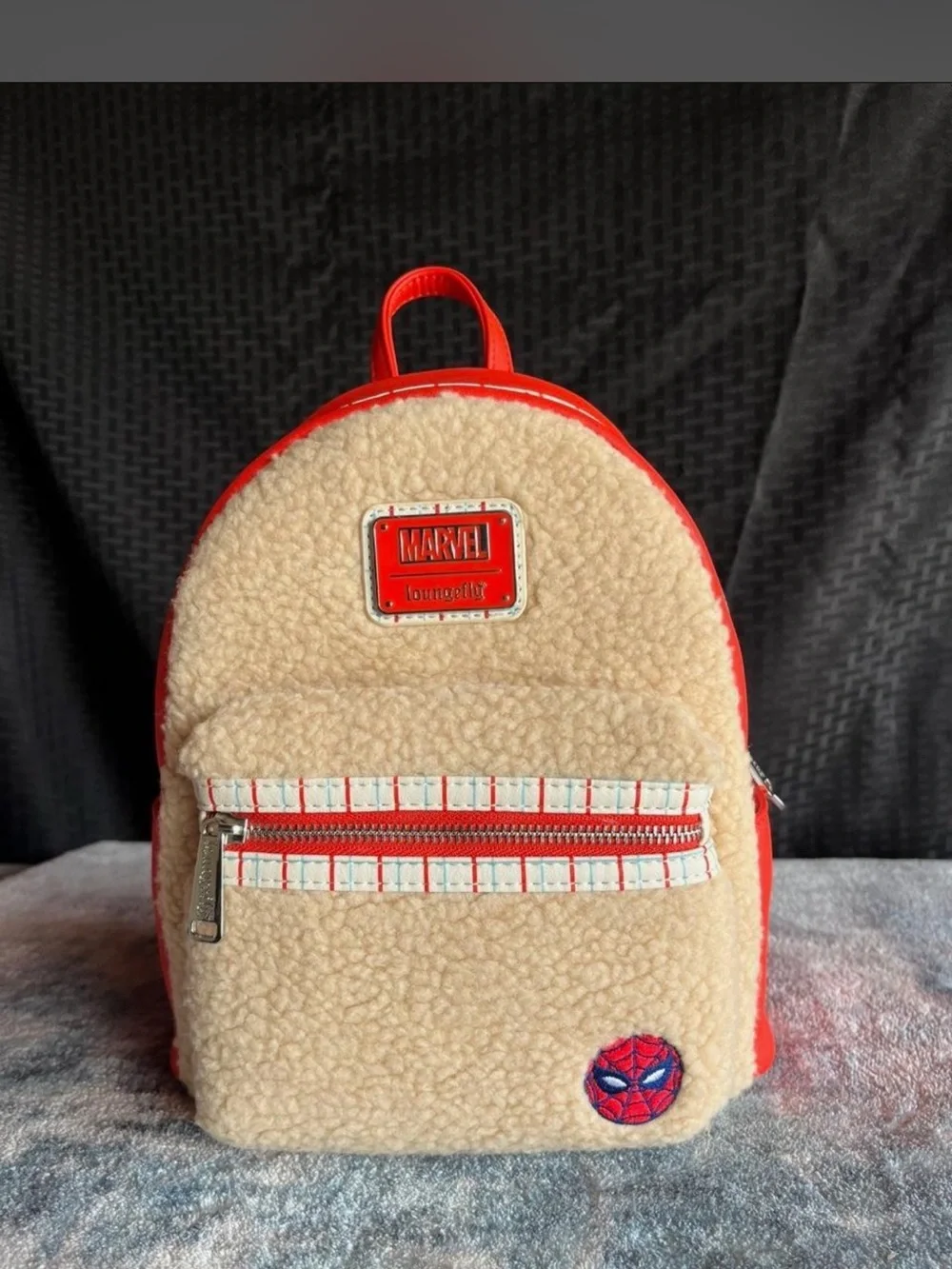 Marvel Kids Cream Sherpa Backpack with Red Trim